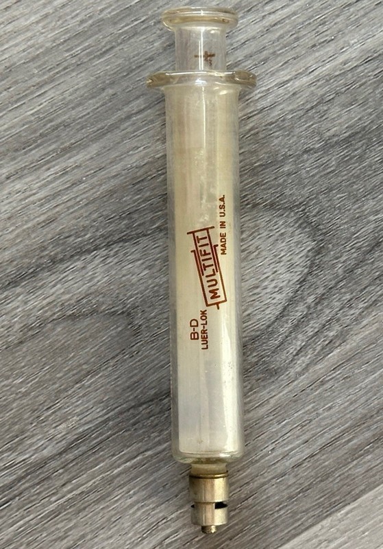 Vintage Glass Syringe 5 Inch Luer Lock USA 10CC Decor Collectible Rare Medical