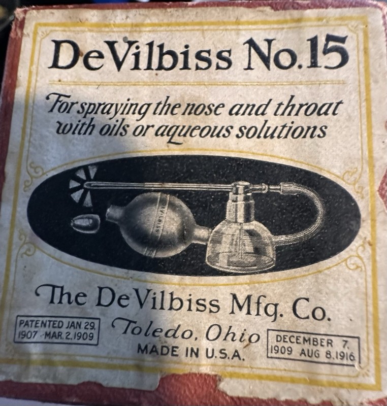 Antique DeVilbiss No. 15 Medical Atomizer w/ Box – Nose Throat Spray c.1907–1916 gallery