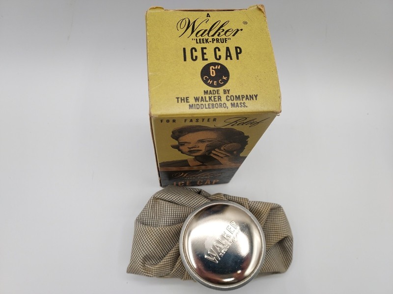 WALKER LEEK-PRUF 6" CHECKERED ICE CAP PACK IN BOX VINTAGE MEDICAL DEVICE DISPLAY gallery