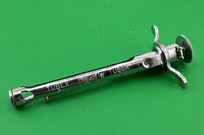 Antique 1950s Medical Tubex Hypodermic Metal Syringe Vintage Wyeth Oddity