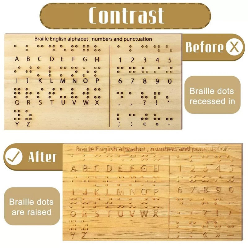 Yulejo Braille Alphabet Board 8.7 x 6.3 Inches Wood Braille Fingerboard Carve... gallery