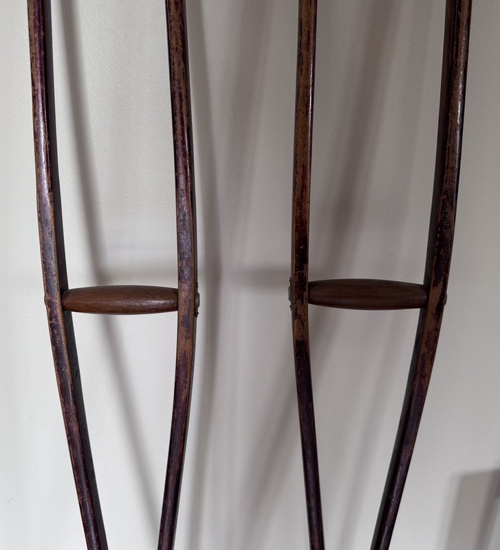 Rare Vintage Wooden Medical Crutches 53.5 inches. gallery