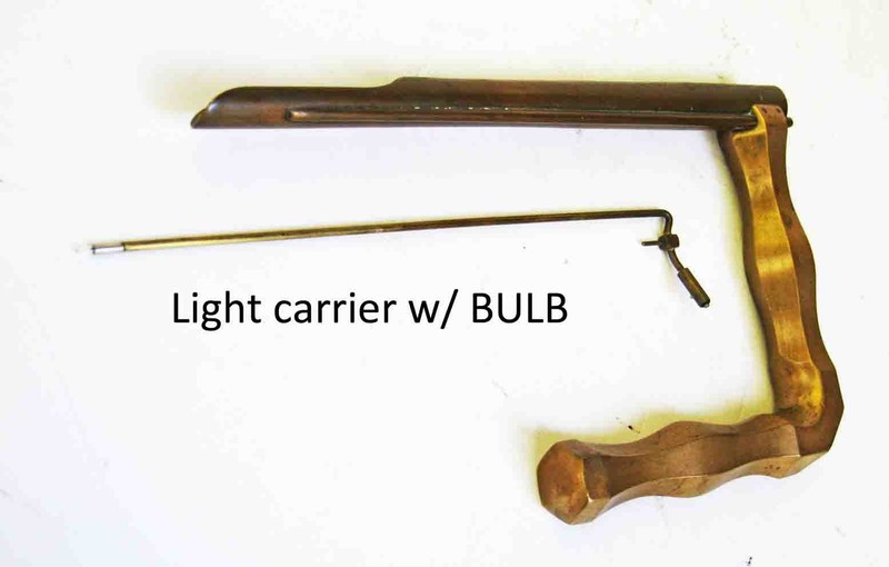"PILLING-PHILA USA" marked 9 1/2" Long Brass LARYNGOSCOPE w/ Light Carrier/Bulb gallery