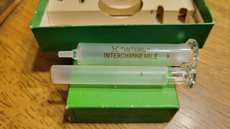 Vintage L/L Inters Glass-tip interchangeable syringe 2 pc 5cc gallery
