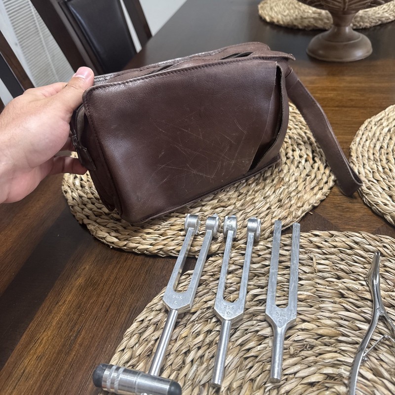 Vintage Medical Instruments Lot w/ Doctor Bag Syringe Hammers Tuning Forks gallery
