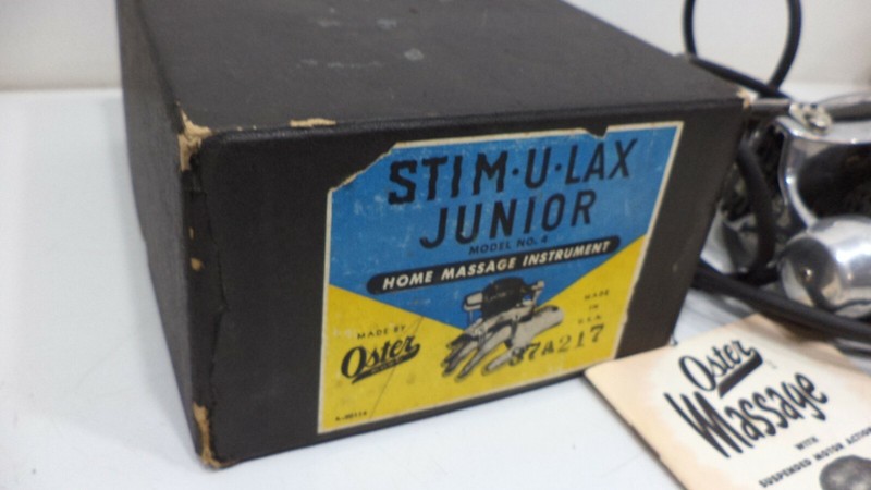 VINTAGE 1940s OSTER STIM-U-LAX JUNIOR HOME MASSAGE INSTRUMENT! W/BOX & PAPERS! gallery