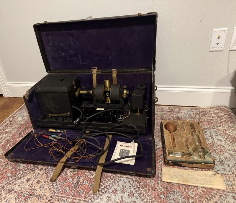 RareEarly 20th Century Boulitte Electric Cardiograph With Manual & Hartman Trunk