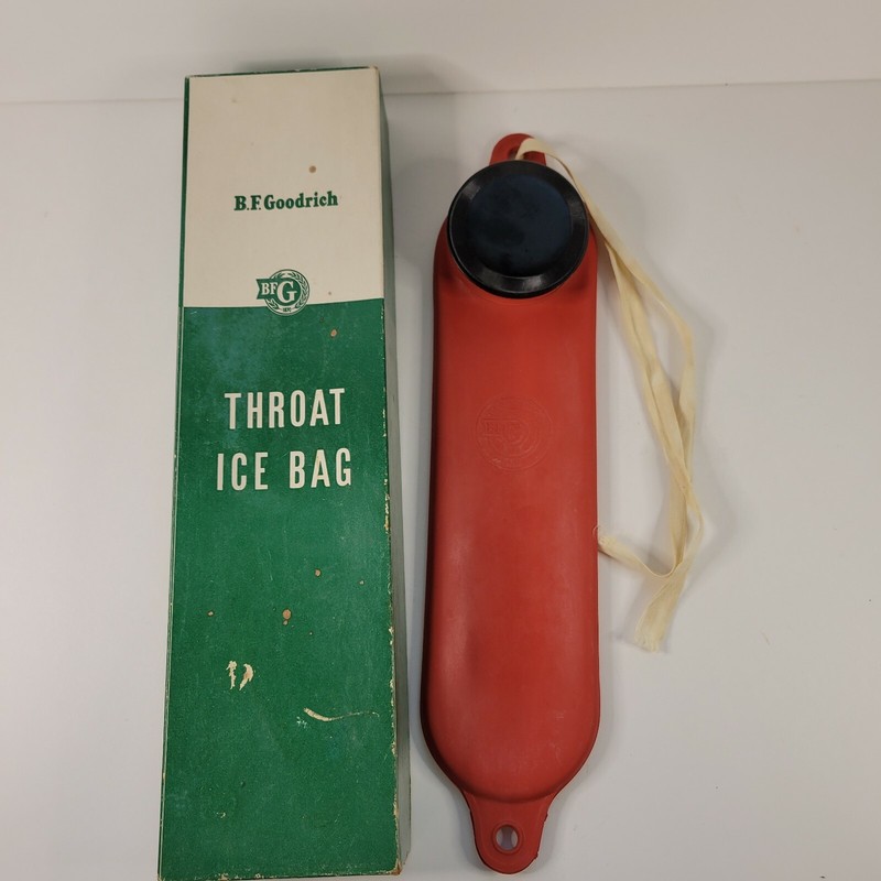 Vintage B F Goodrich Red Rubber Throat Ice Bag #40 In Original Box Includes Tie