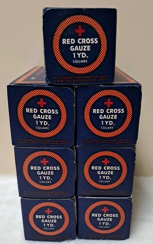 7 Sealed Vintage Boxes Johnson & Johnson Red Cross Gauze 1yd X 4.5 " Movie Prop gallery