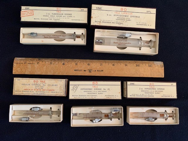 NOS VTG LIOT 5 BD YALE Asst Glass Syringes Becton, Dickinson