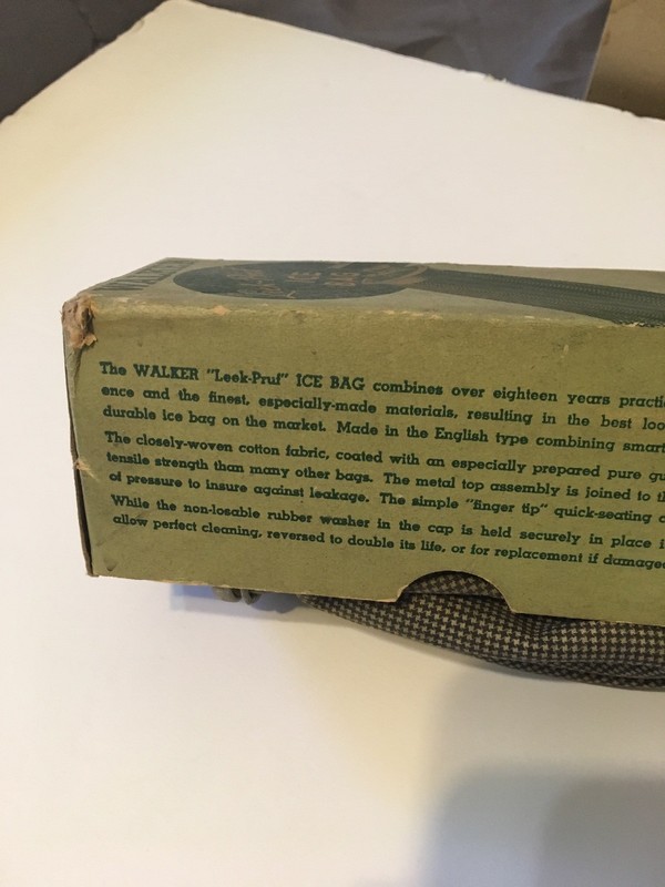 6 inch Walker Leek Pruf ice bag,vintage,collectable,film prop with box gallery