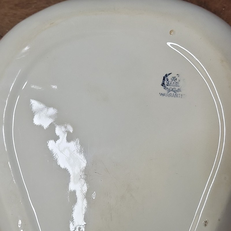 White Ceramic Bedpan/Chamber Pot with Handle Marked “E.B.P.C.” “WARRANTE” gallery