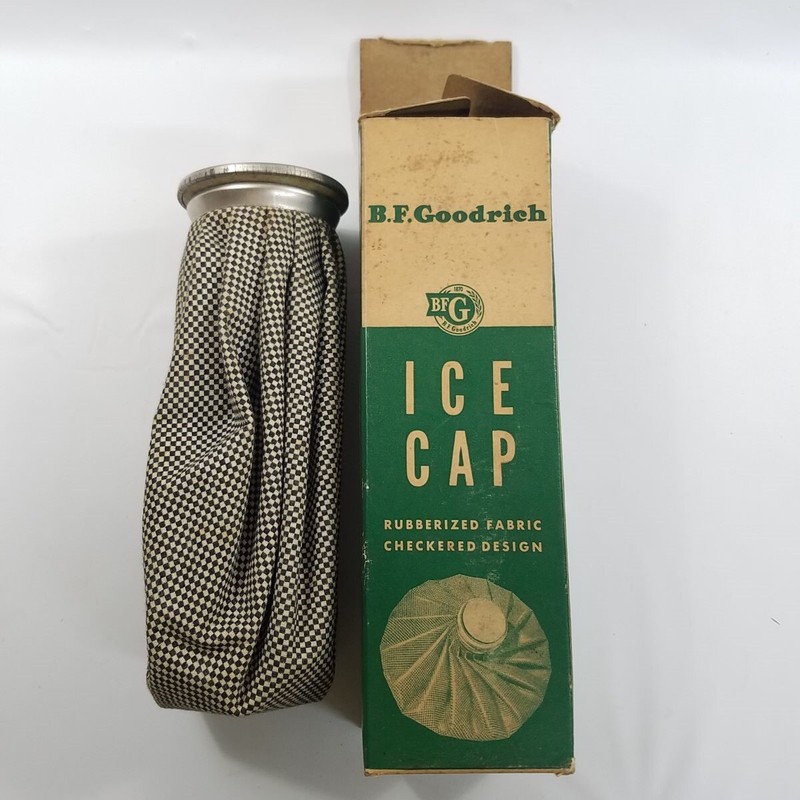 Vtg B H Goodrich Checkered Ice Cap Rubberized Fabric 9″ No 38 Original Box
