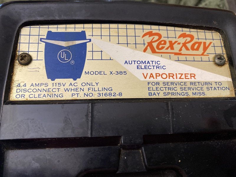 VINTAGE REXALL REX-RAY AUTOMATIC ELECTRIC VAPORIZER HUMIDIFIER 1960’S UL LISTED