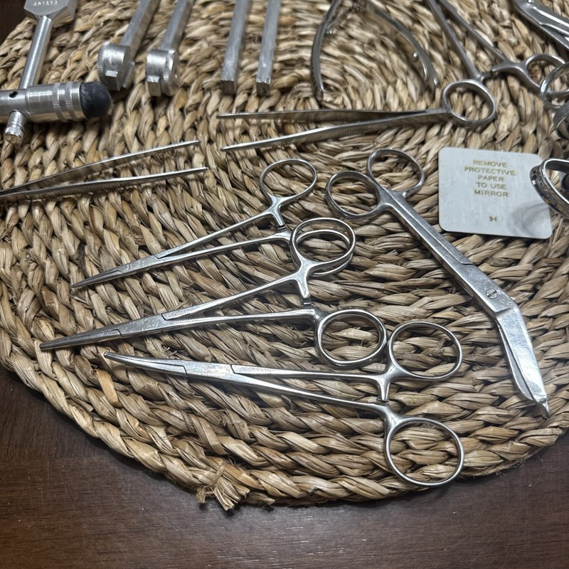 Vintage Medical Instruments Lot w/ Doctor Bag Syringe Hammers Tuning Forks gallery