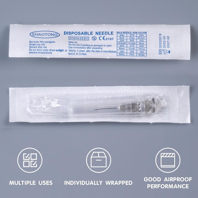 100 Pack 27 Gauge 1/2 inch Disposable Needles with Caps for Industrial... gallery