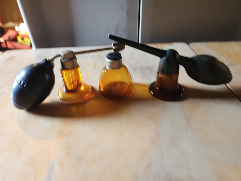 Vintage Lot 3 DeVilbiss Medical Spray Atomizer Nose Throat No. 14 Amber Glass