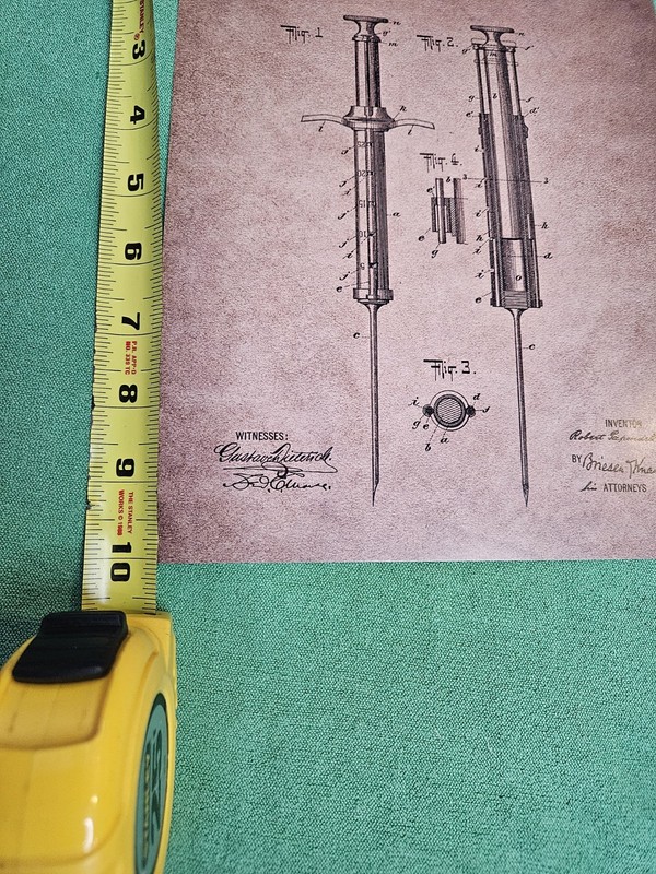 1st US PATENT of HYPODERMIC SYRINGE Art Print READY TO FRAME 1899 Papendell gallery