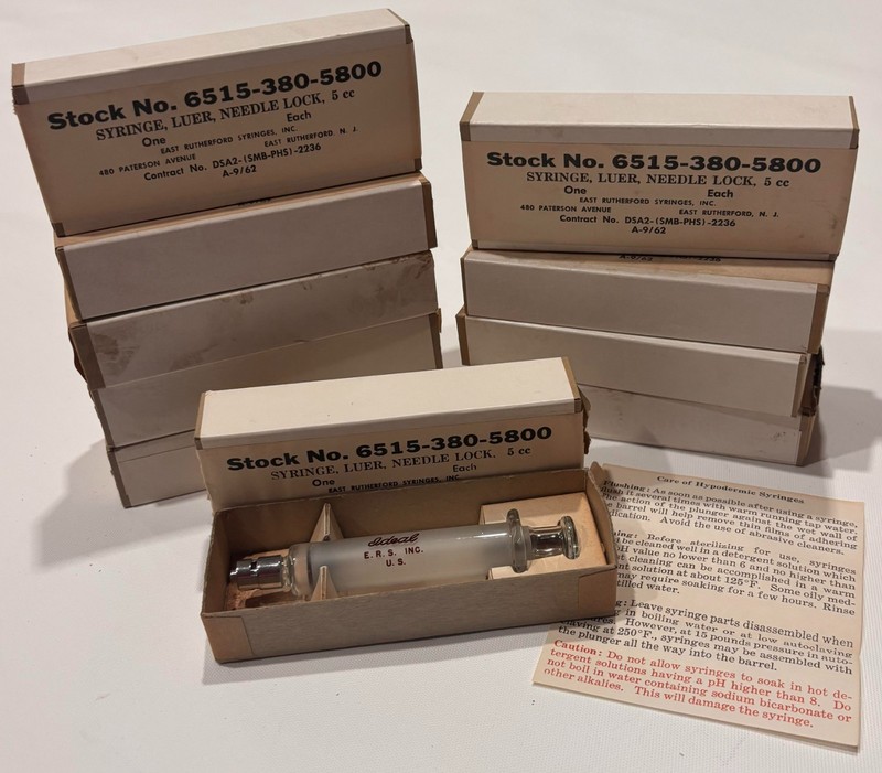 10 Vintage Glass Syringes 5 CC Vintage Medical Supplies Luer Needle Lock Lot