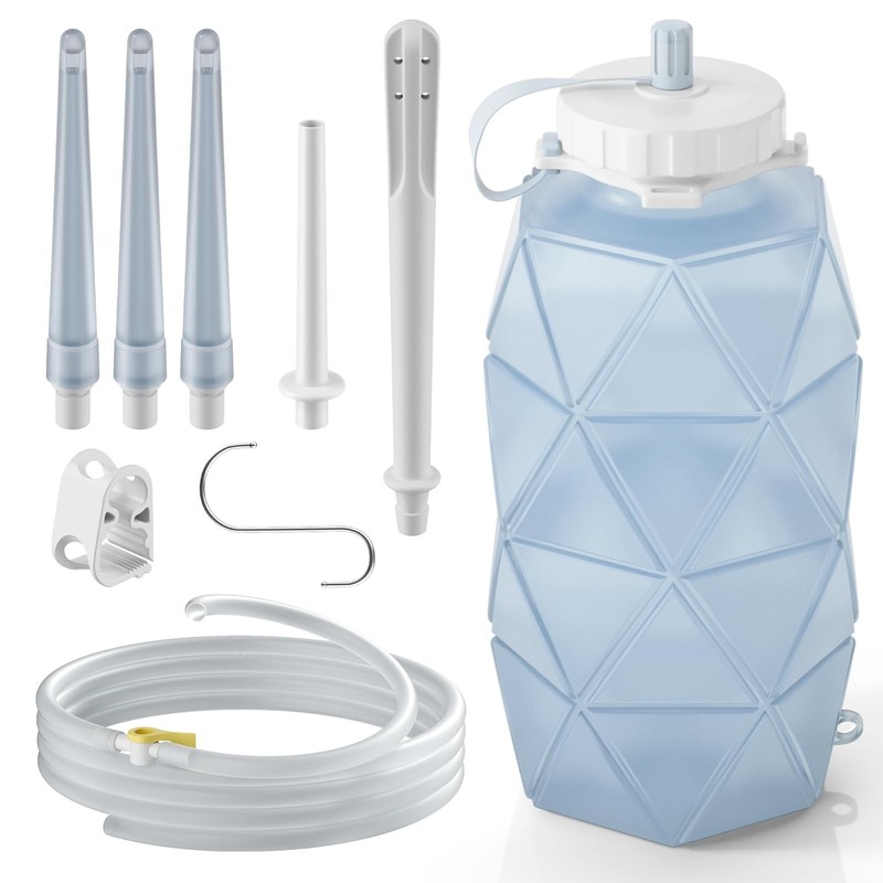 Smokitcen Collapsible Silicone Enema Bag Bottle Kit with 5R-SFWX-5BGM, White
