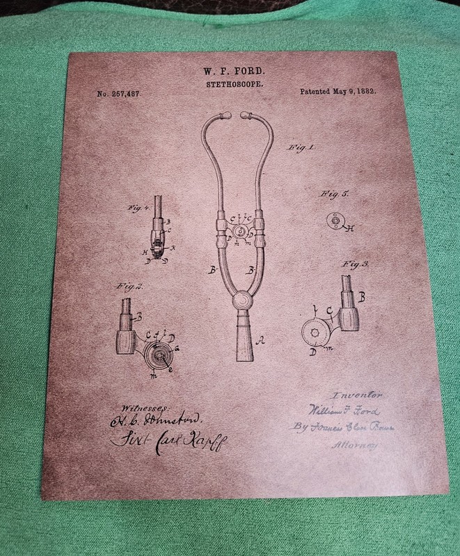 1st US PATENT of STETHOSCOPE Art Print READY TO FRAME 1882 W. F. Ford scope