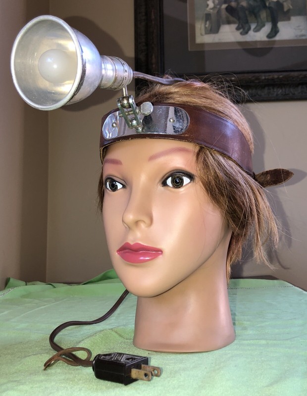 Antique Doctor’s Medical Head Lamp Flashlight Leather Headband Quack Medicine