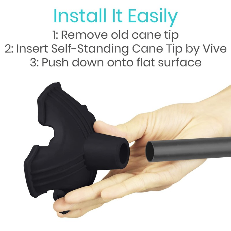 Vive Cane Tip - Self Standing Quad Base Replacement 3 Inch (Pack of 1), Black gallery
