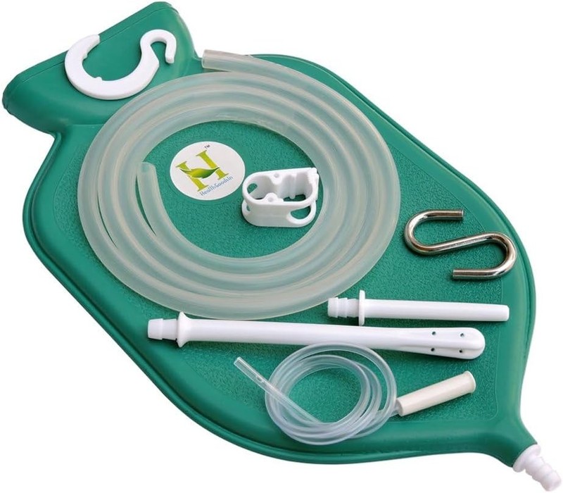 Enema Bag Kit for Colon Cleansing with Platinum Cured Silicone Hose (2 Green