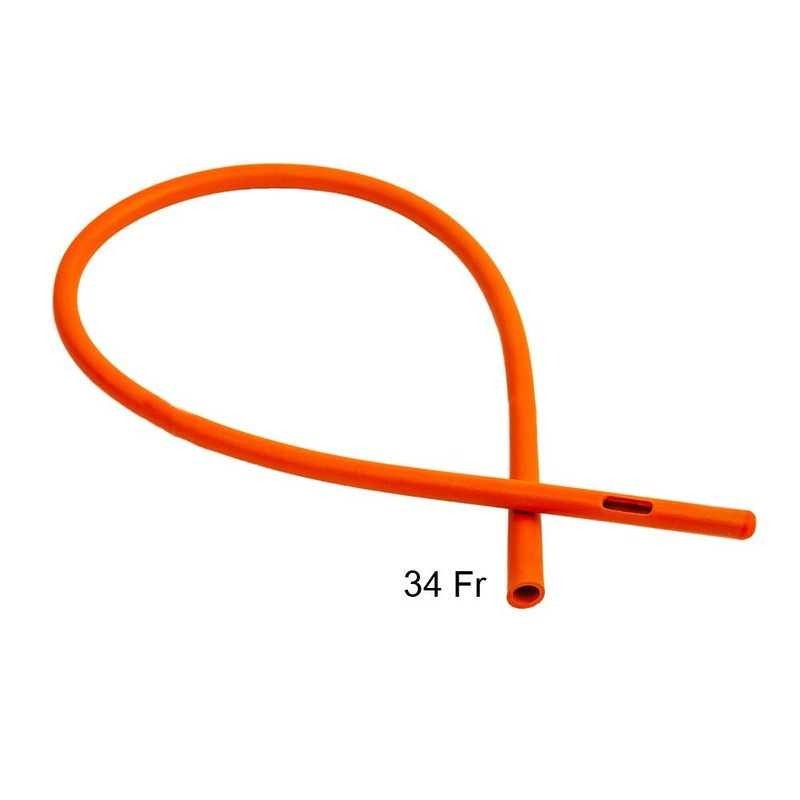 HealthAndYoga™ Enema Rubber Colon Tube – Closed End (20” x 34 Fr, Deep Orange