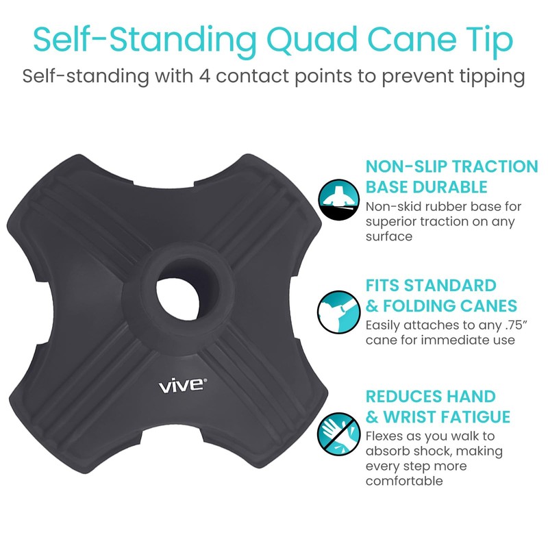 Vive Cane Tip - Self Standing Quad Base Replacement 3 Inch (Pack of 1), Black gallery