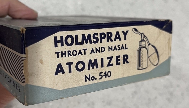 Vtg Holmspray Throat Nasal ATOMIZER #540 Bulb Cap Box No Bottle Chartley, Mass gallery