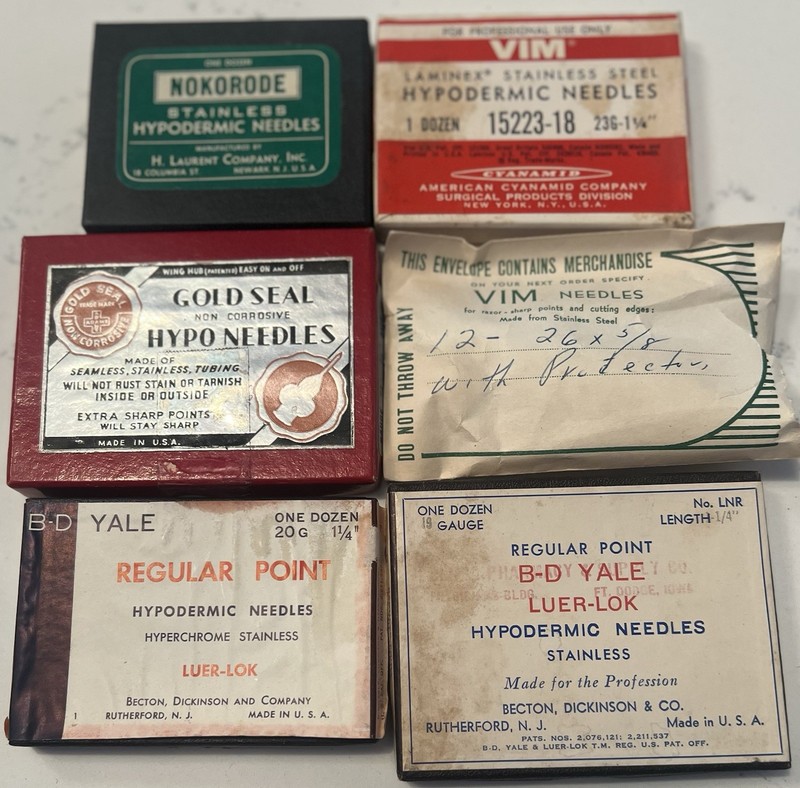 Lot of VTG Cardboard Hypodermic Needle Boxes Becton & Dickinson, B-D, VIM