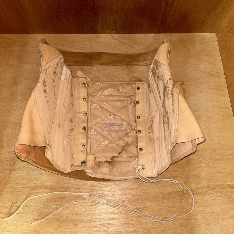 Vintage Surgical Brace and Corset Leather Over Metal Laced S Michelson Co NY