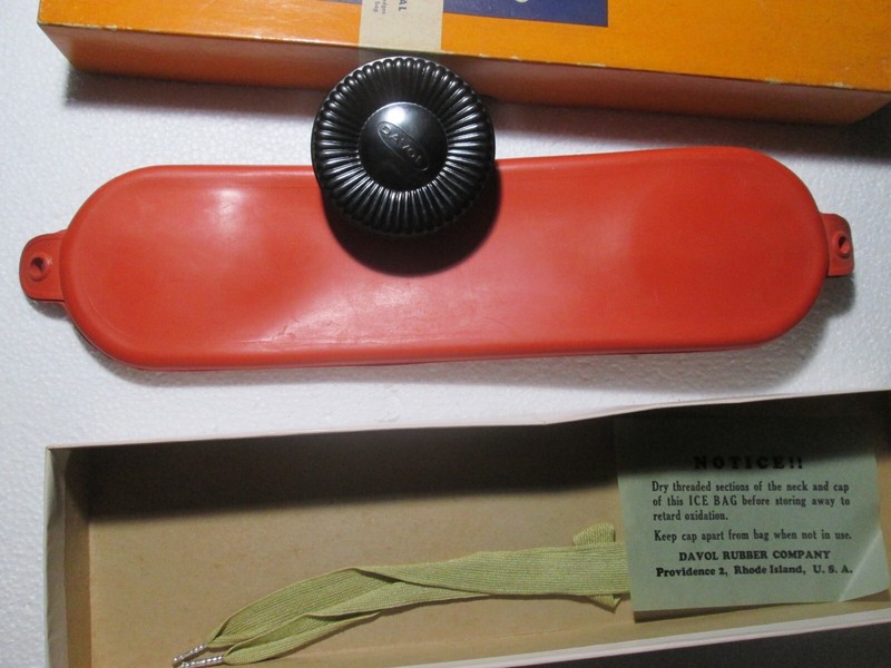 Vintage Davol Rubber Co USA #424 Throat & Spinal Ice Bag Black Bakelite Lid gallery