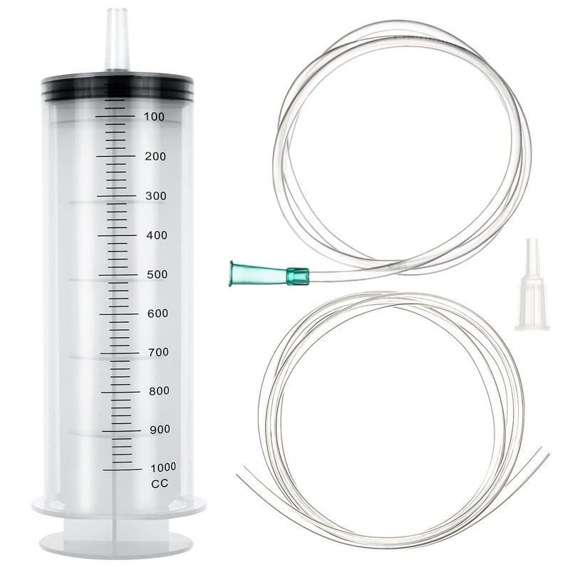 SHAOTONG 1000ml Syringe with 40″ Tube & Adapter, Large Plastic Lab Dispenser
