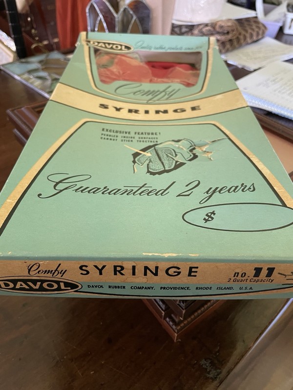 Davol Vintage Rubber ‘comfy Syringe’ Enema Douche Bag With One Tip In Box gallery