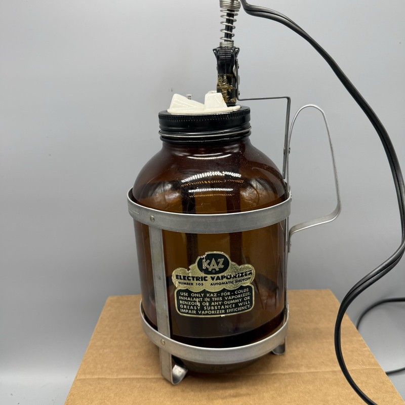 Vintage Kaz Electric Vaporizer No. 105 Tested Works Brown Glass Crackle Bottom
