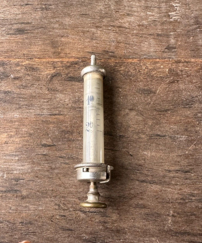 Vintage Old Collectible Rare Brass And Glass Unique Syringe With Box Italy Made gallery