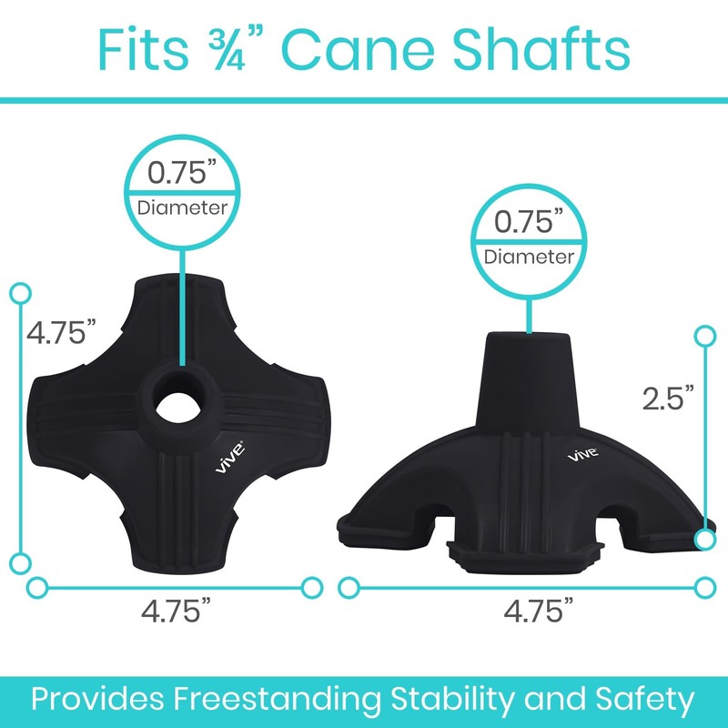 Vive Cane Tip - Self Standing Quad Base Replacement 3 Inch (Pack of 1), Black gallery