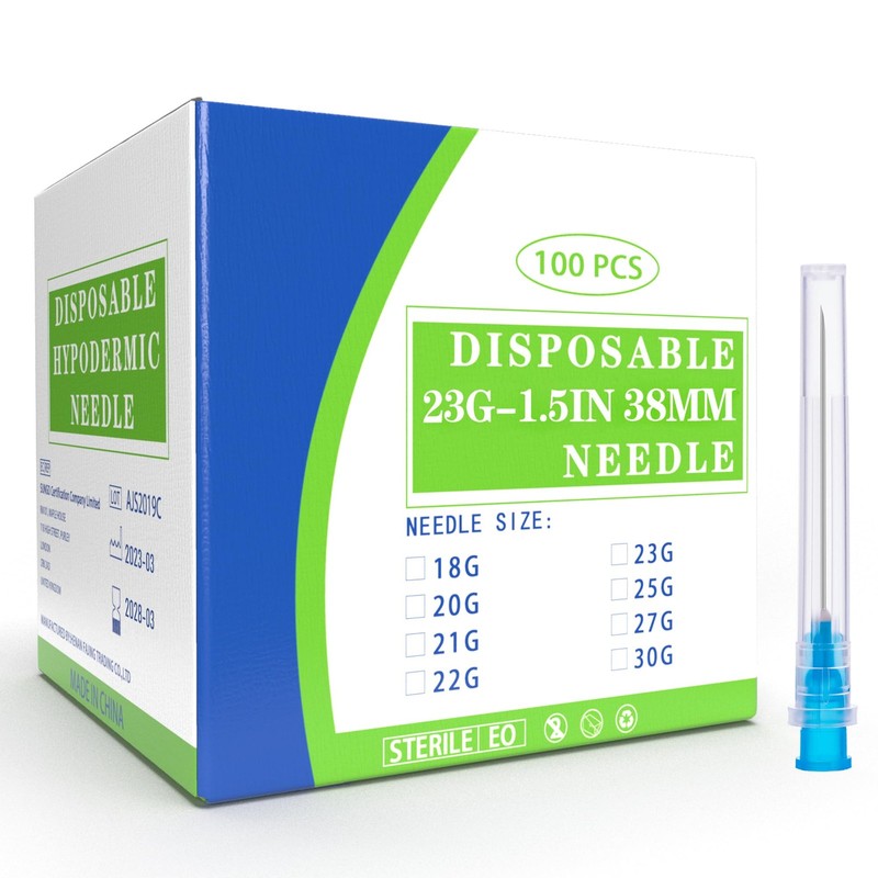 Meterbox 100 Pack 23 Ga 1.5 inch Disposable Needles with Caps 23G