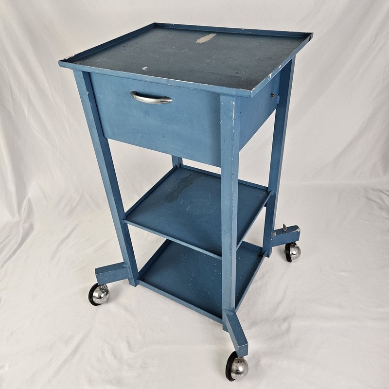 Steel Medical Cart Metal W/ Drawer Rolling Vintage End Table Critikon gallery