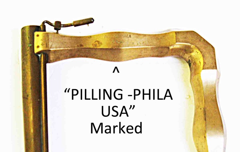 "PILLING-PHILA USA" marked 9 1/2" Long Brass LARYNGOSCOPE w/ Light Carrier/Bulb gallery