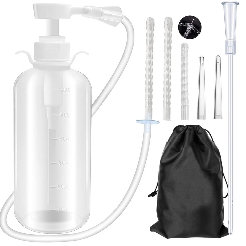 600ml Feminine Wash Enema Pump Bottle Kit 6Pcs 7 Piece Set, White