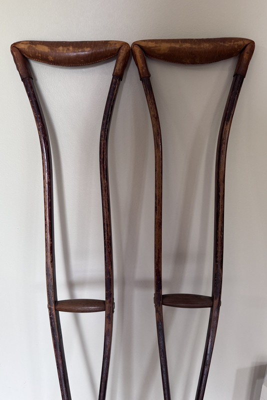 Rare Vintage Wooden Medical Crutches 53.5 inches. gallery