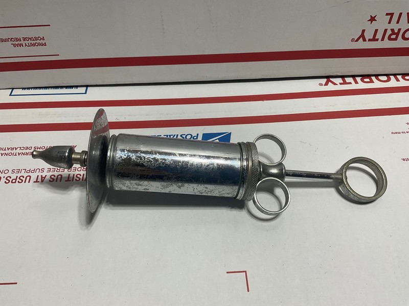 Vintage large metal irrigation syringe with nozzle - parts only gallery