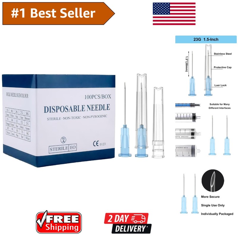 Versatile 23G 1.5” Needles, 100 Count – Perfect for Liquids and Adaptable Uses
