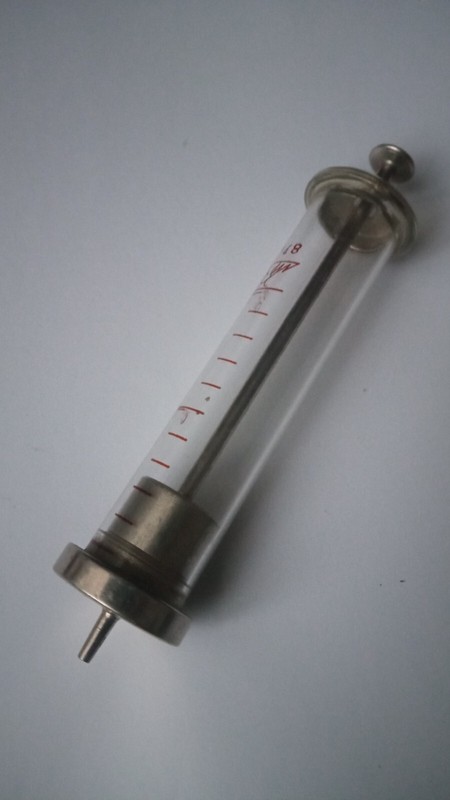 Vintage 20ml collapsible, reusable glass syringe, USSR