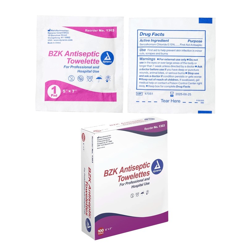 1 Count (Pack of 1), Dynarex Antiseptic Wipe Benzalkonium Bzk First Aid…