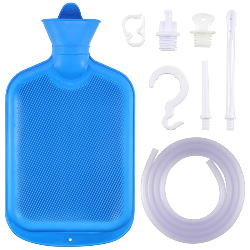 Enema Bag Kit for Colon Cleansing Hot Water Bottle (2 Quart) Blue