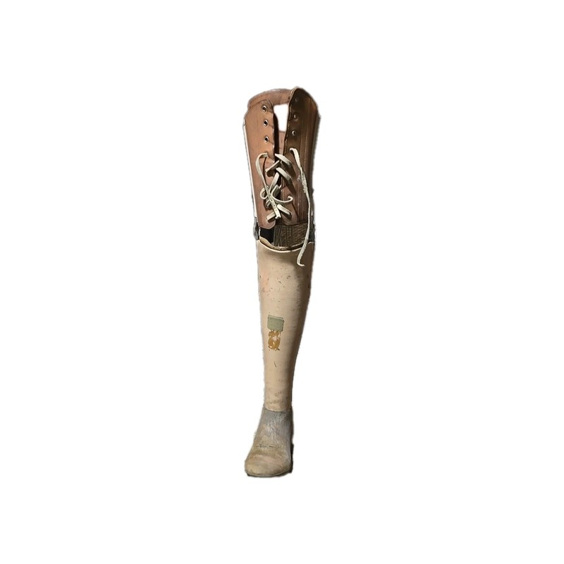 Vintage Below Knee Prosthetic Leg Wood & Leather Medical Antique Artificial Limb gallery